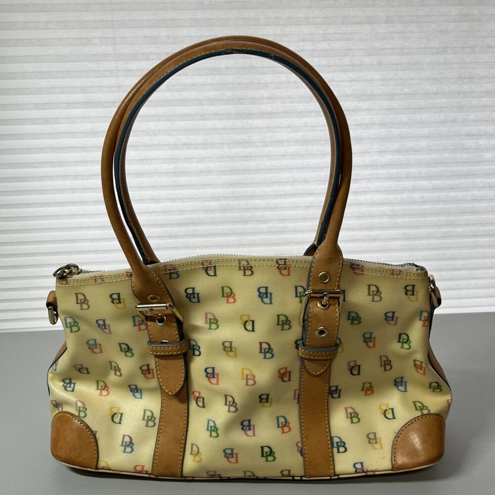 Vintage Dooney & Bourke Multicolor Signature Satchel Rainbow Monogram Print Y2K - Picture 2 of 16